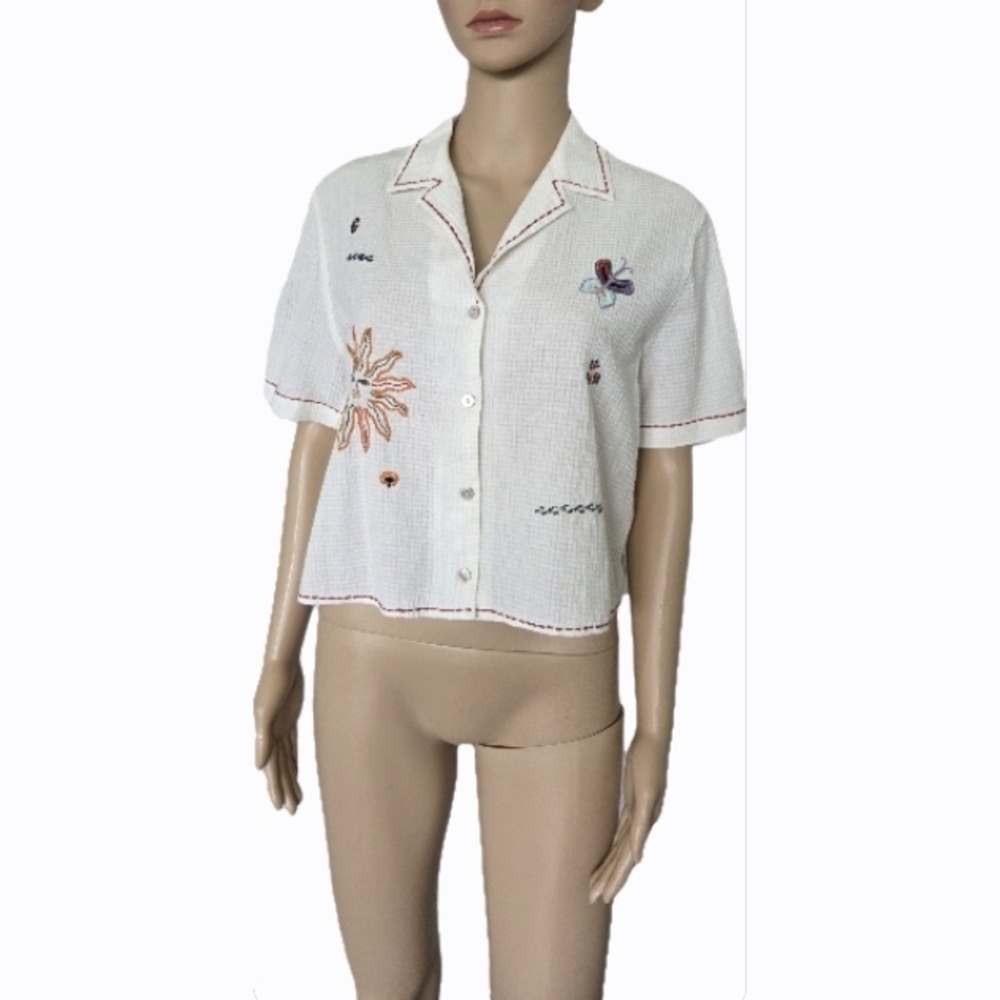 Urban Outfitters White Embroidered Crop Top XS